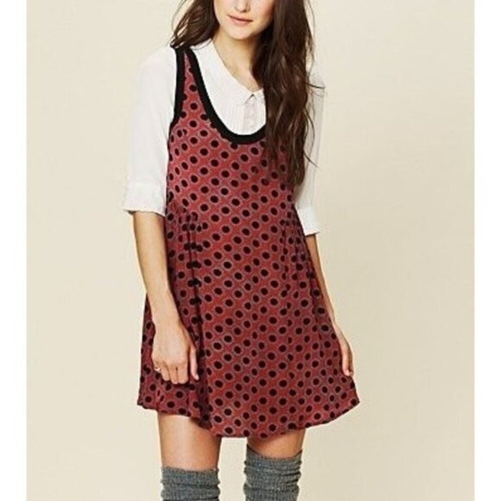 Free People NWT Anthropologie Small Dot Dress Burgundy Black Sleeveless Molly